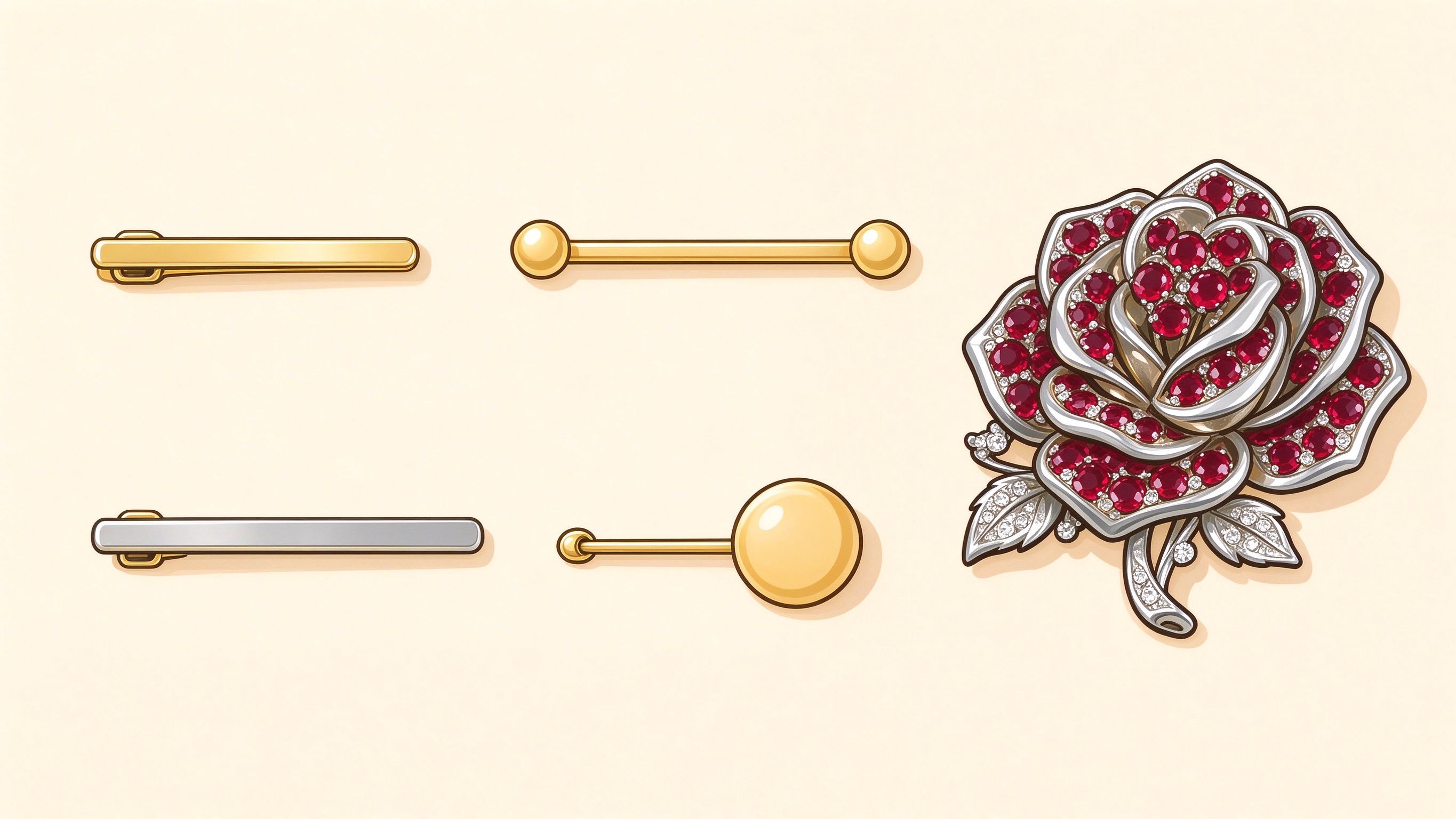 Pins and brooches annotated picture vocabulary with labeled objects