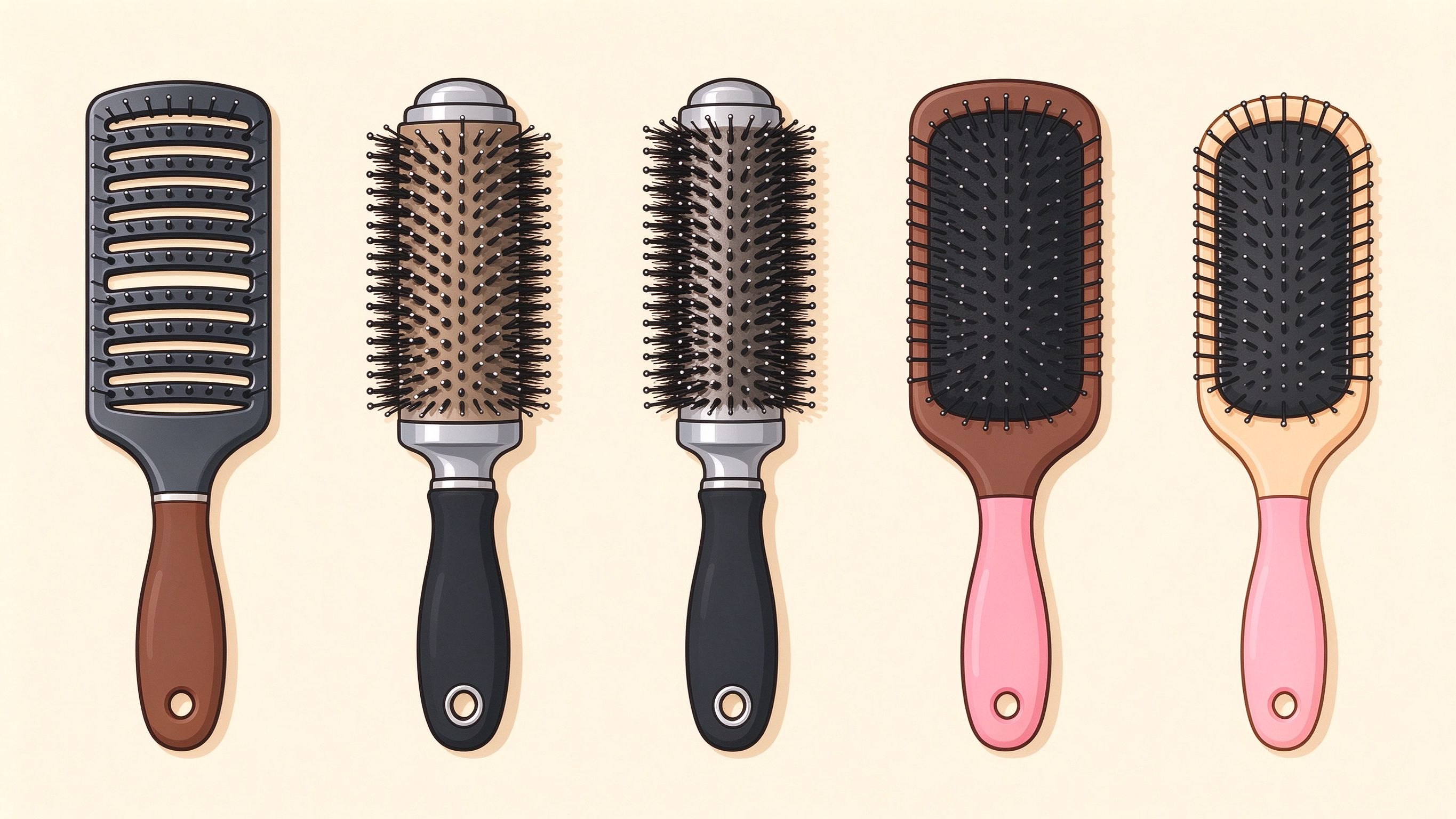 Hairbrushes annotated picture vocabulary with labeled objects