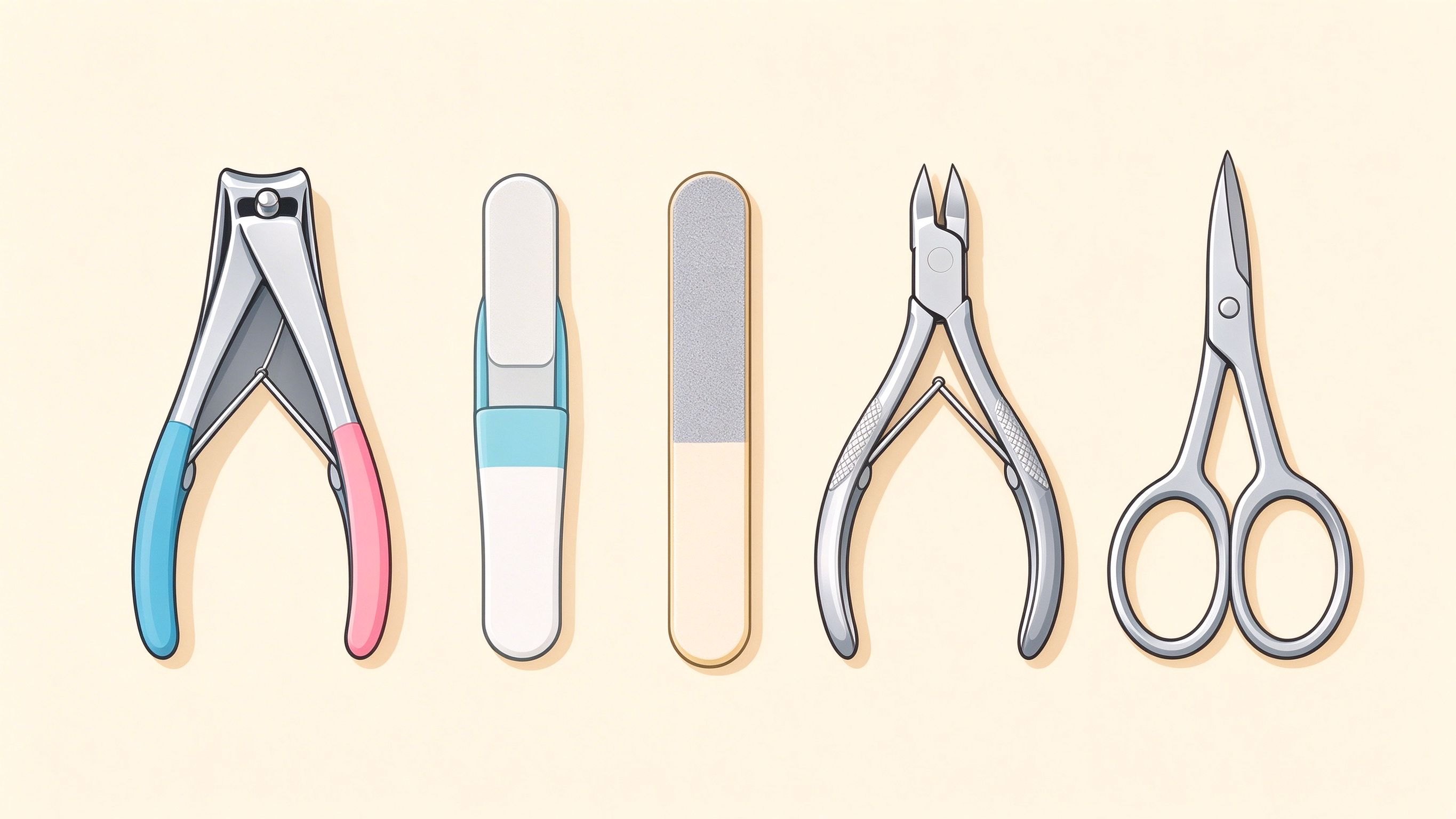 Nail care tools annotated picture vocabulary with labeled objects