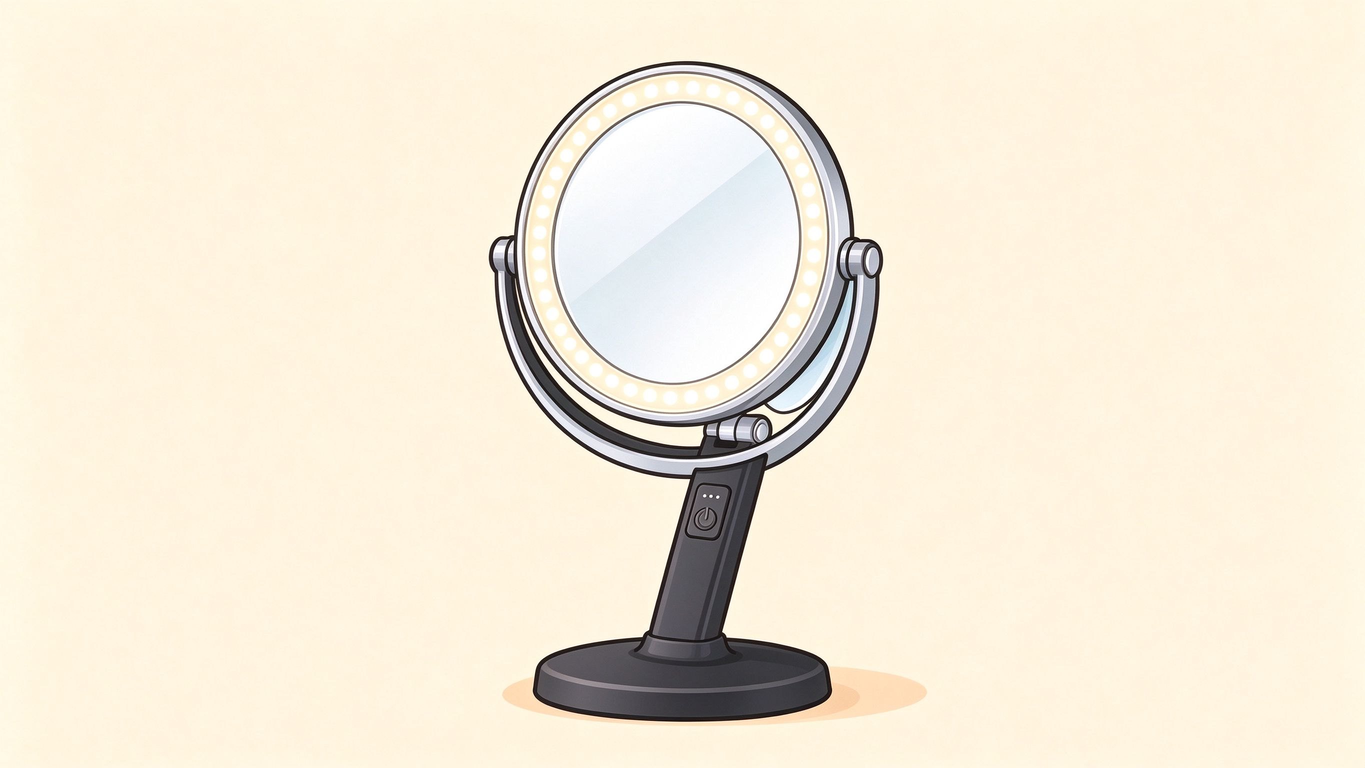 Lighted makeup mirror annotated picture vocabulary with labeled objects
