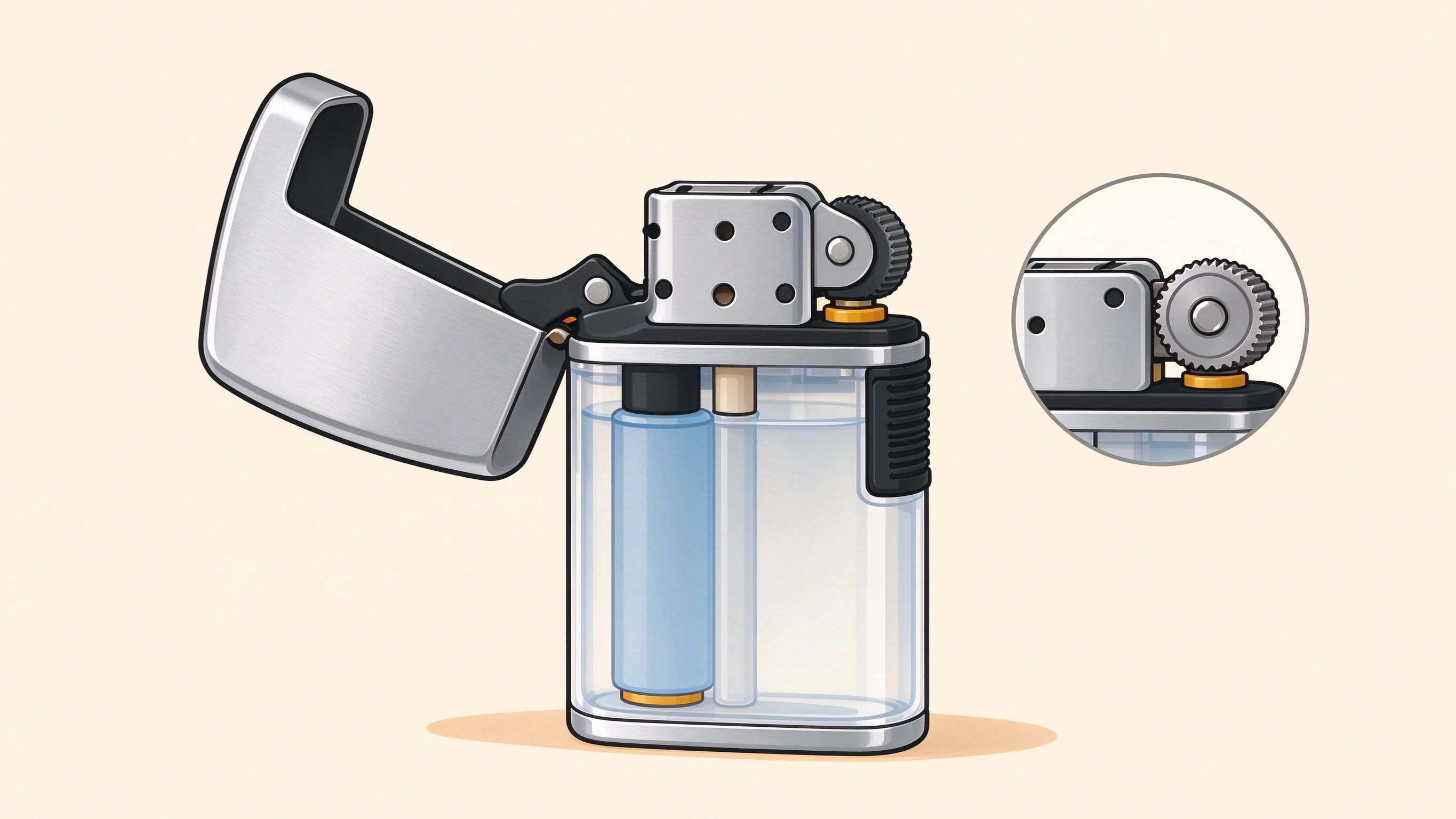 Gas lighter annotated picture vocabulary with labeled objects