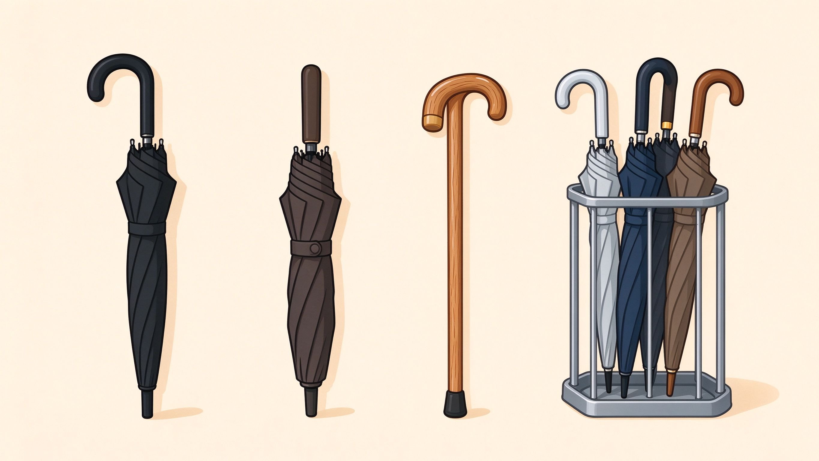 Umbrella and cane annotated picture vocabulary with labeled objects