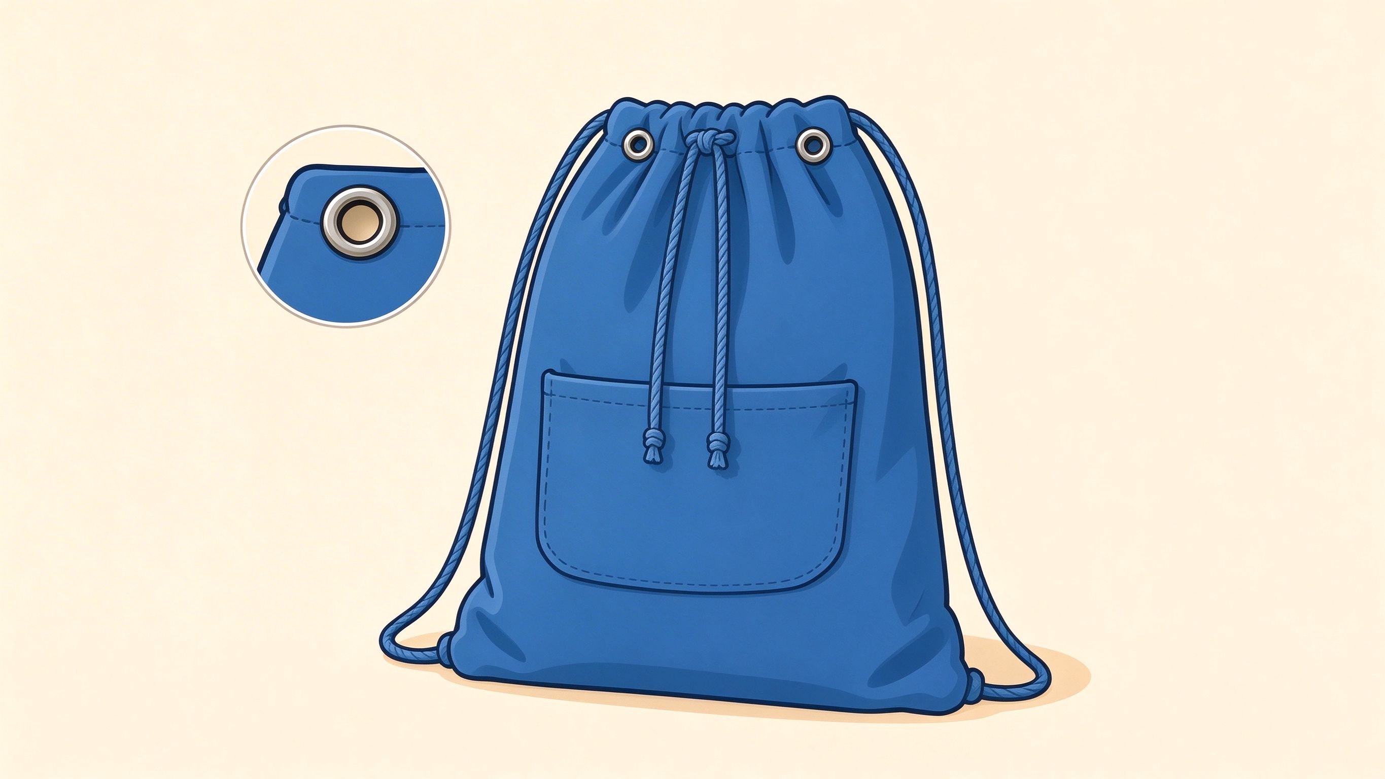 Drawstring bag annotated picture vocabulary with labeled objects