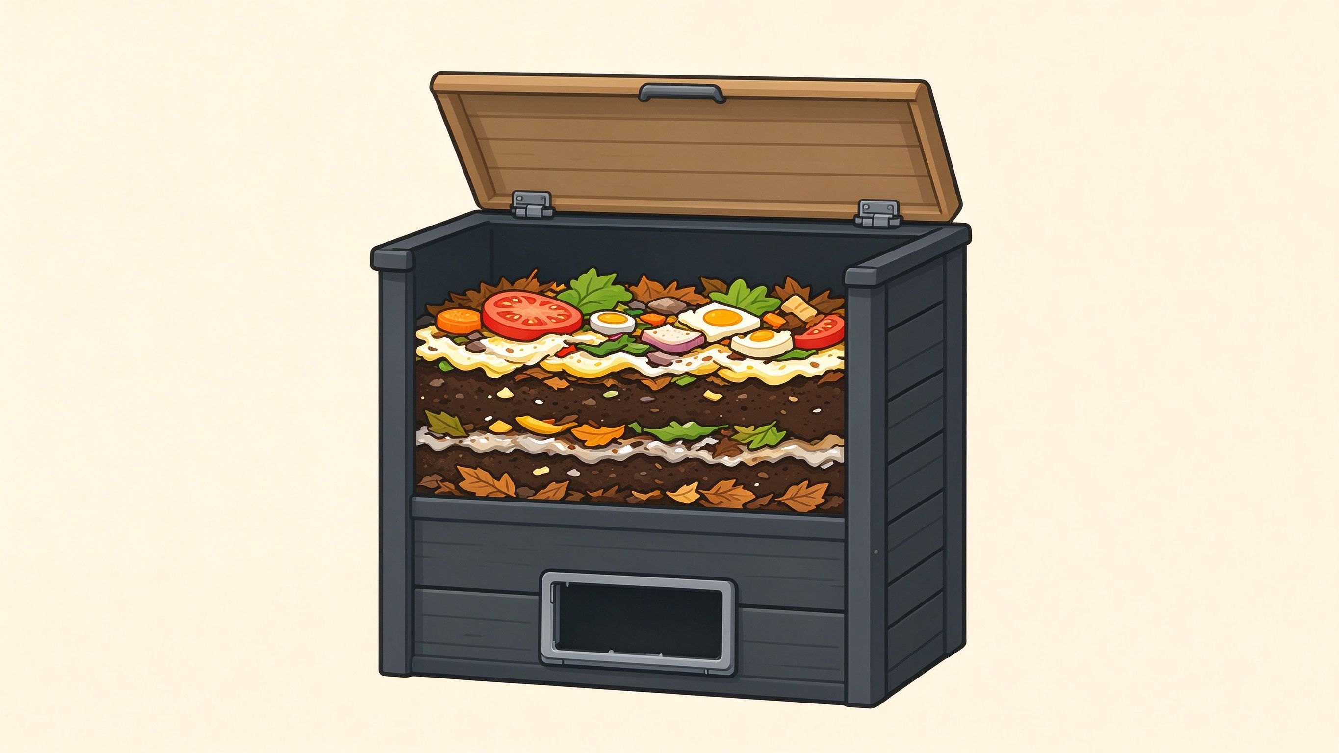 Compost bin annotated picture vocabulary with labeled objects