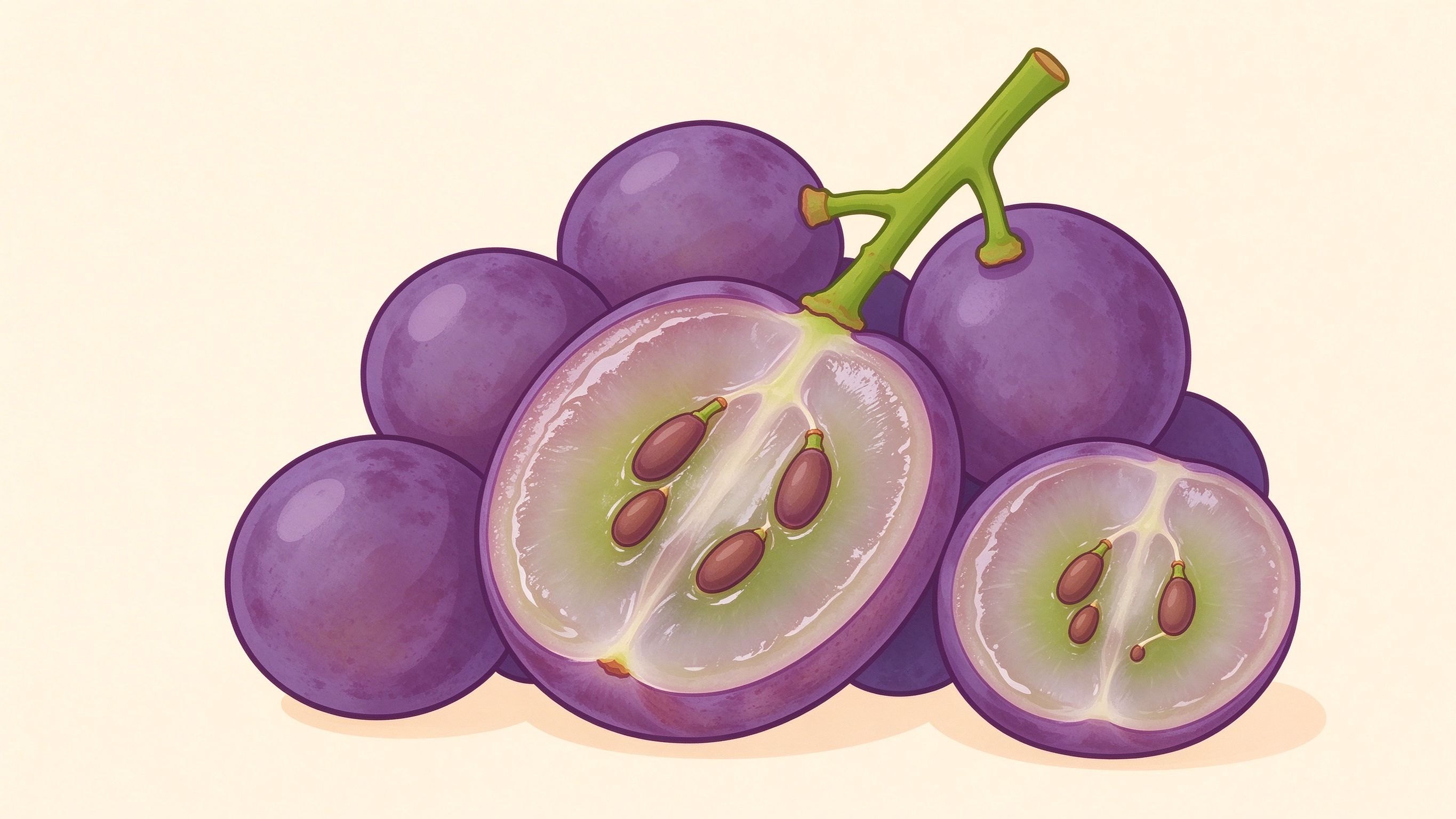 Grape cross-section annotated picture vocabulary with labeled objects