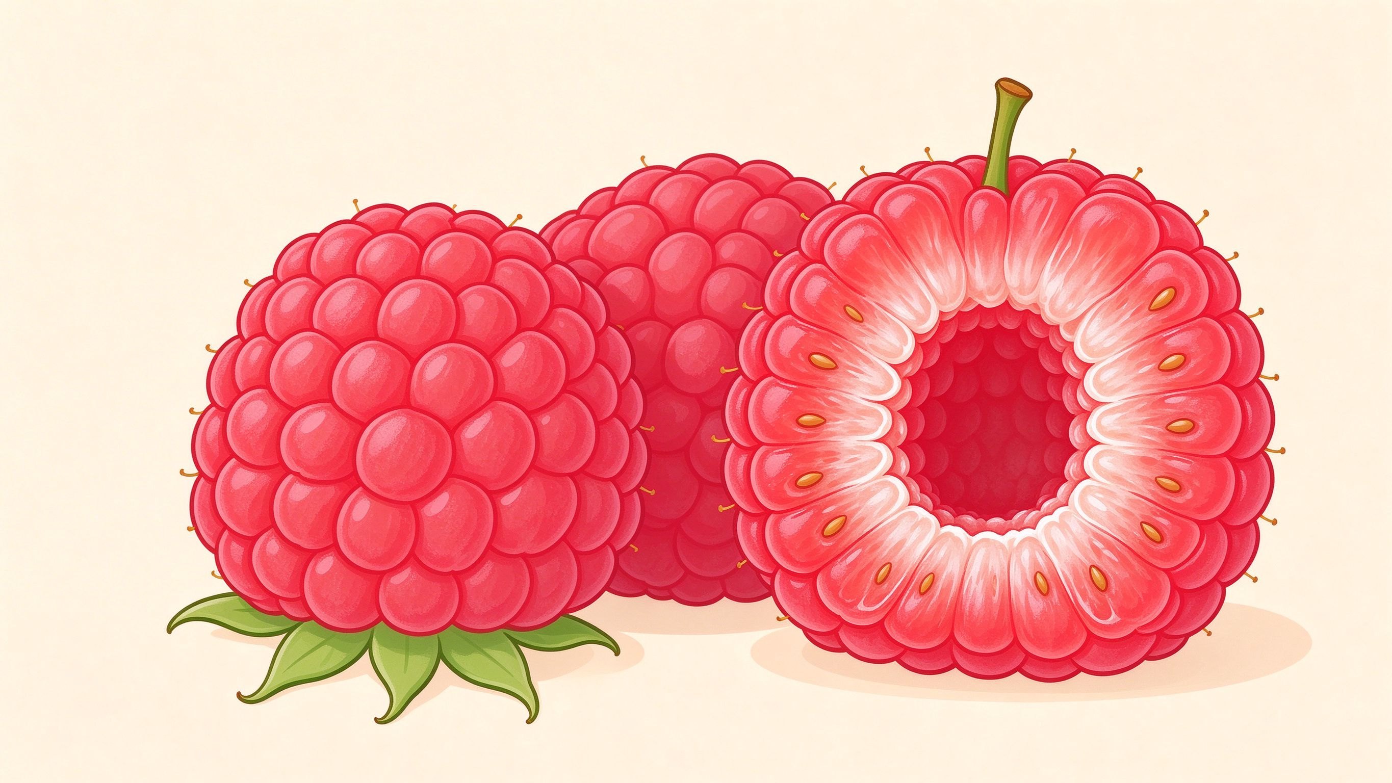 Raspberry cross-section annotated picture vocabulary with labeled objects