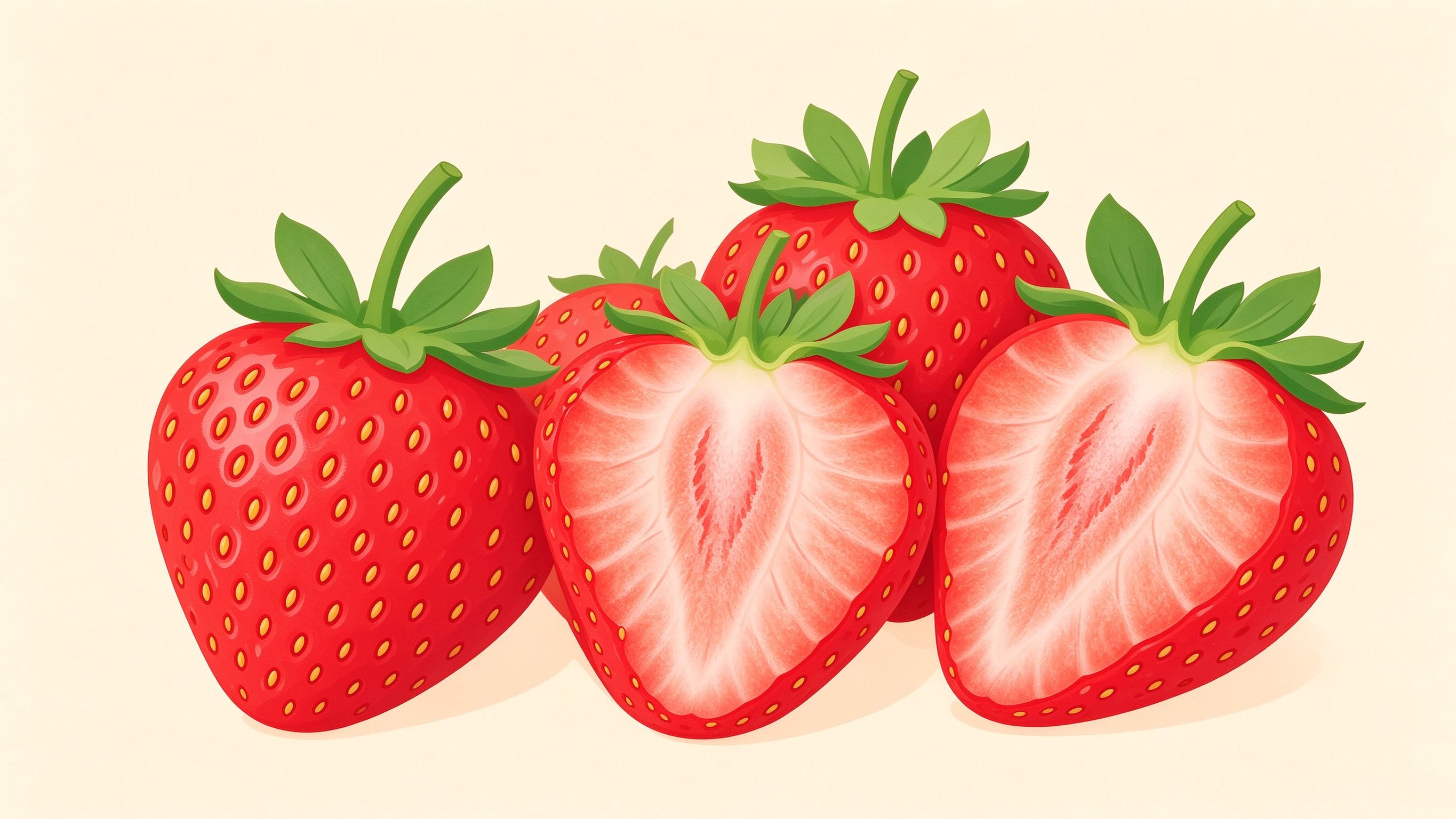 Strawberry cross-section annotated picture vocabulary with labeled objects