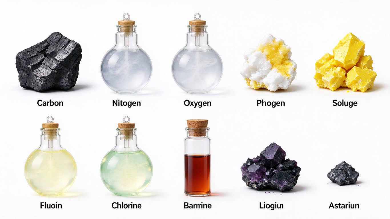 Nonmetal elements annotated picture vocabulary with labeled objects