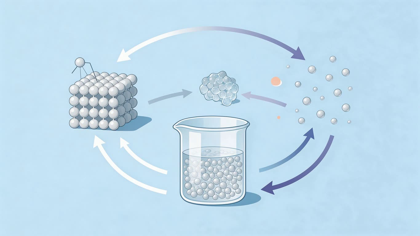 States of matter annotated picture vocabulary with labeled objects