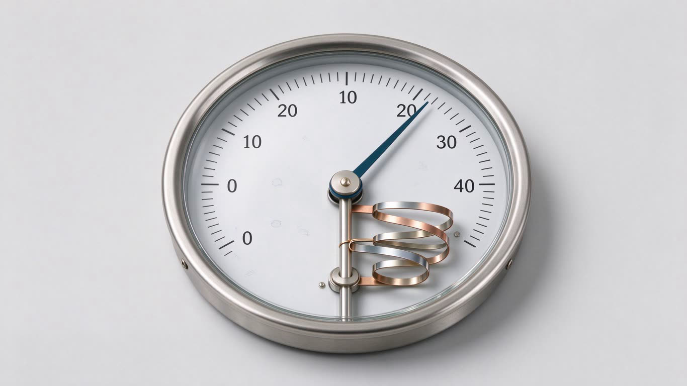Bimetallic thermometer annotated picture vocabulary with labeled objects