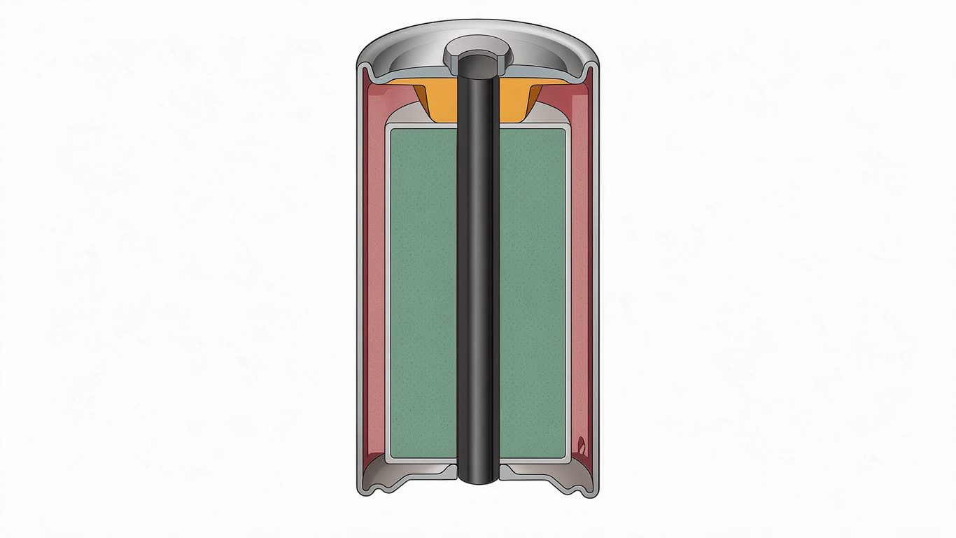 Carbon-zinc battery annotated picture vocabulary with labeled objects