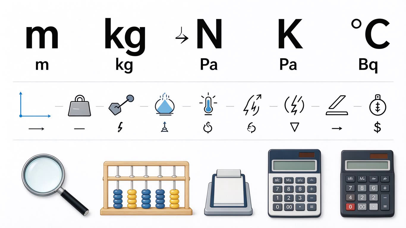 International System of Units annotated picture vocabulary with labeled objects