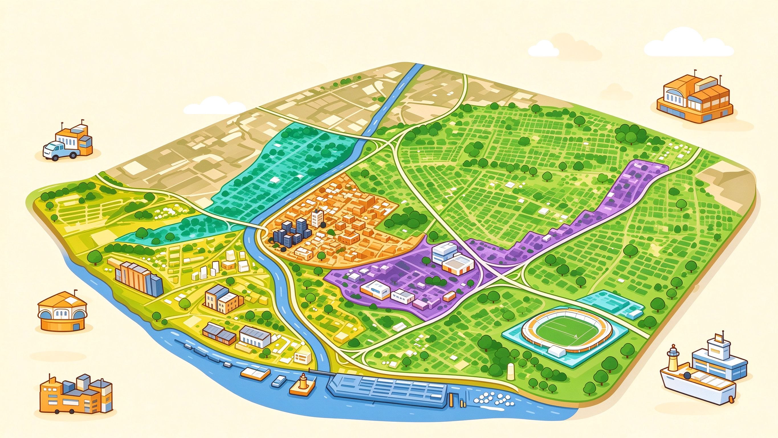 City and suburbs annotated picture vocabulary with labeled objects