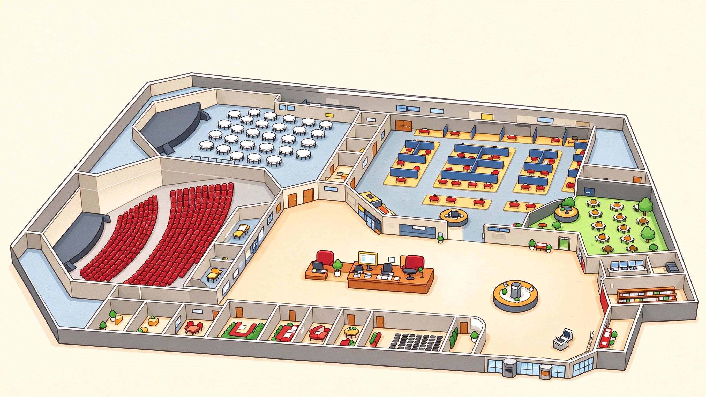 Convention center annotated picture vocabulary with labeled objects