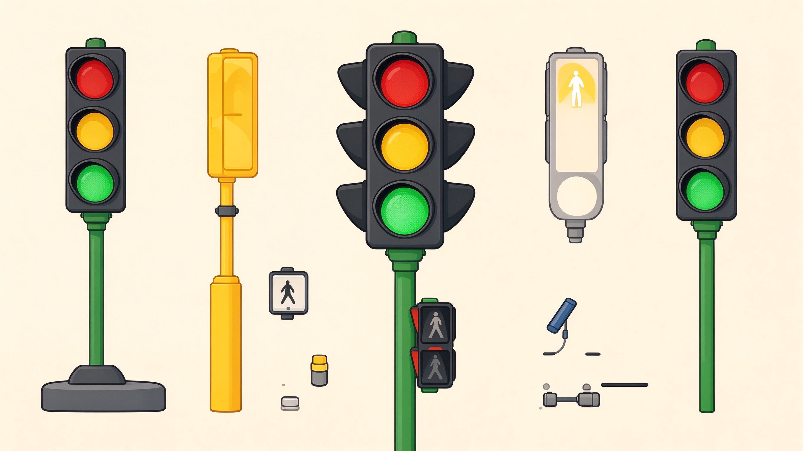 Traffic light in street cross-section annotated picture vocabulary with labeled objects