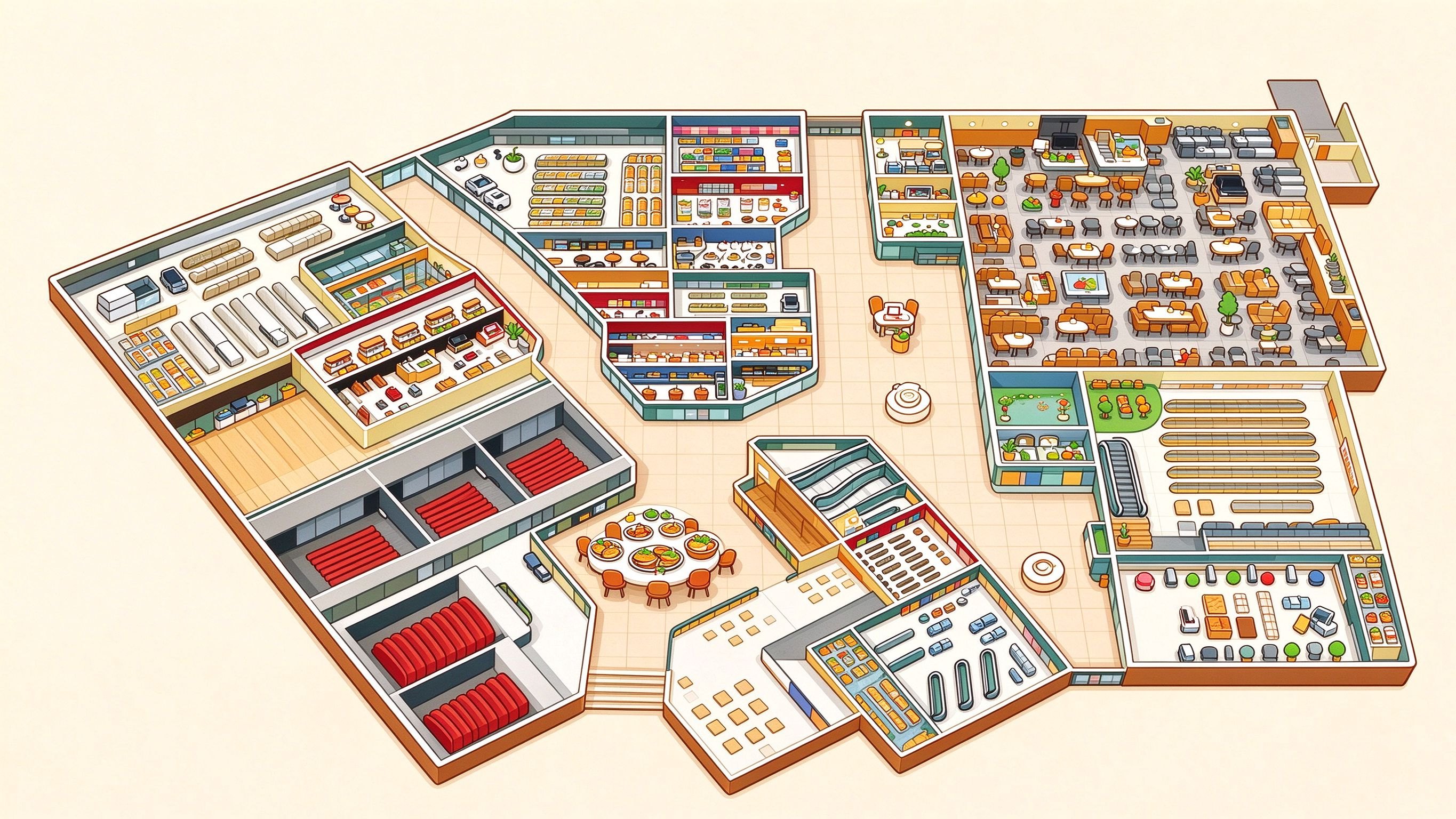 Shopping Mall annotated picture vocabulary with labeled objects
