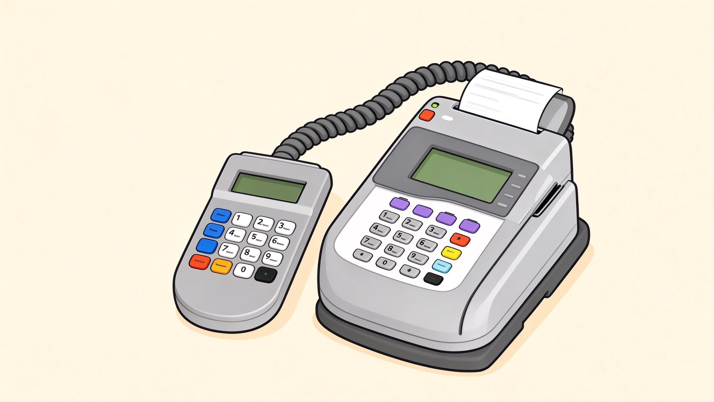 Electronic payment terminal annotated picture vocabulary with labeled objects