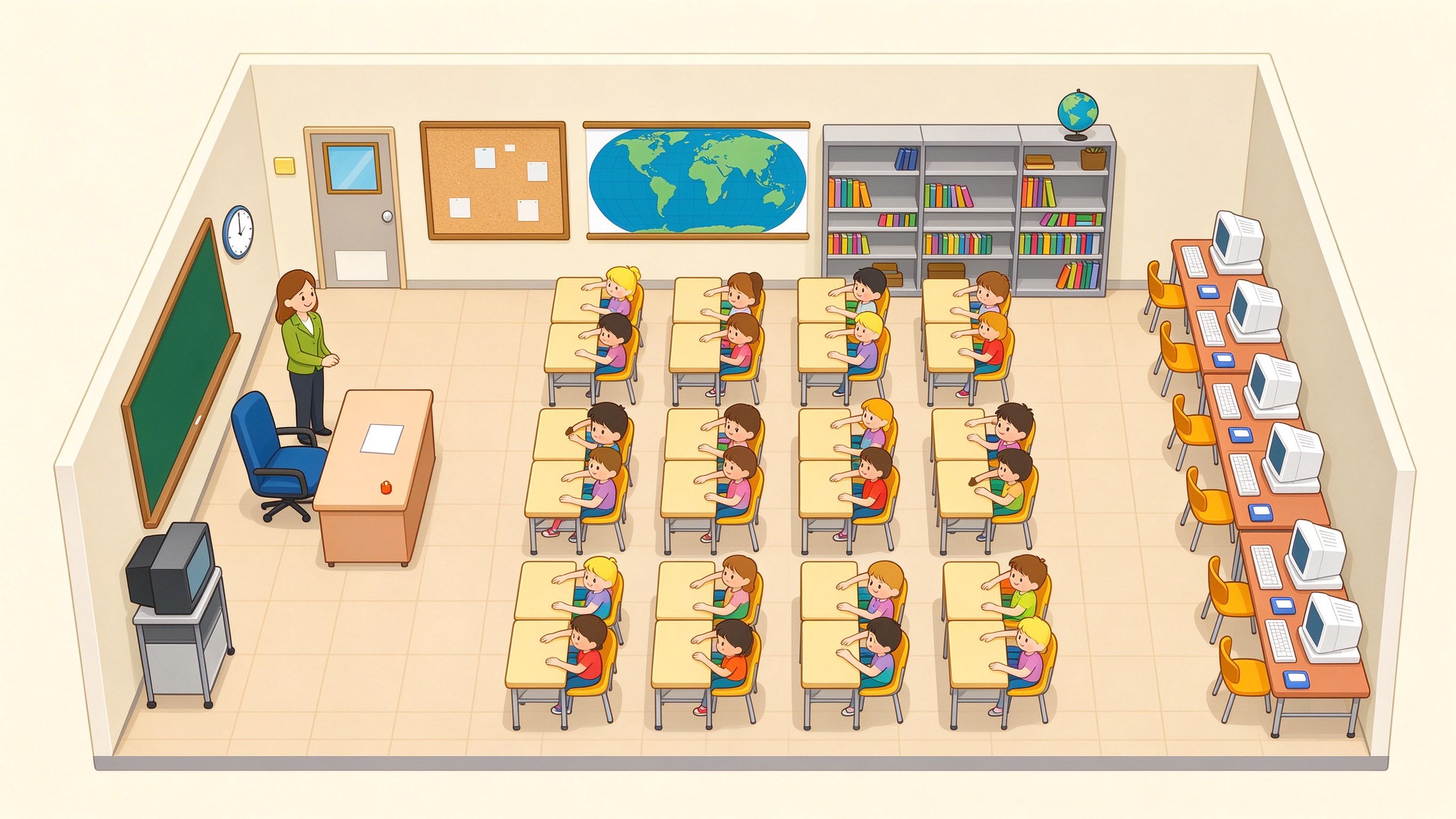 Classroom annotated picture vocabulary with labeled objects