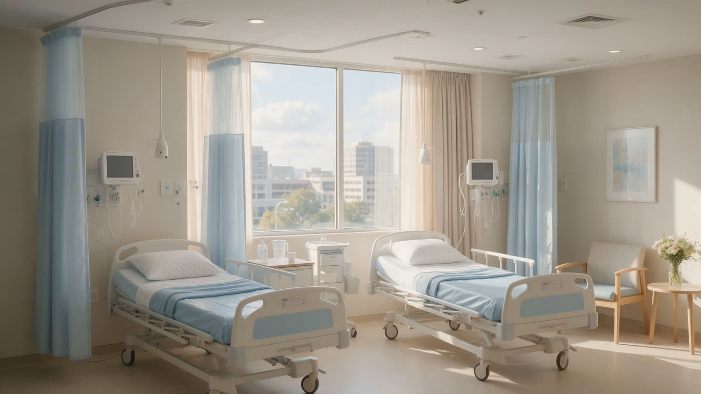Hospital ward annotated picture vocabulary with labeled objects