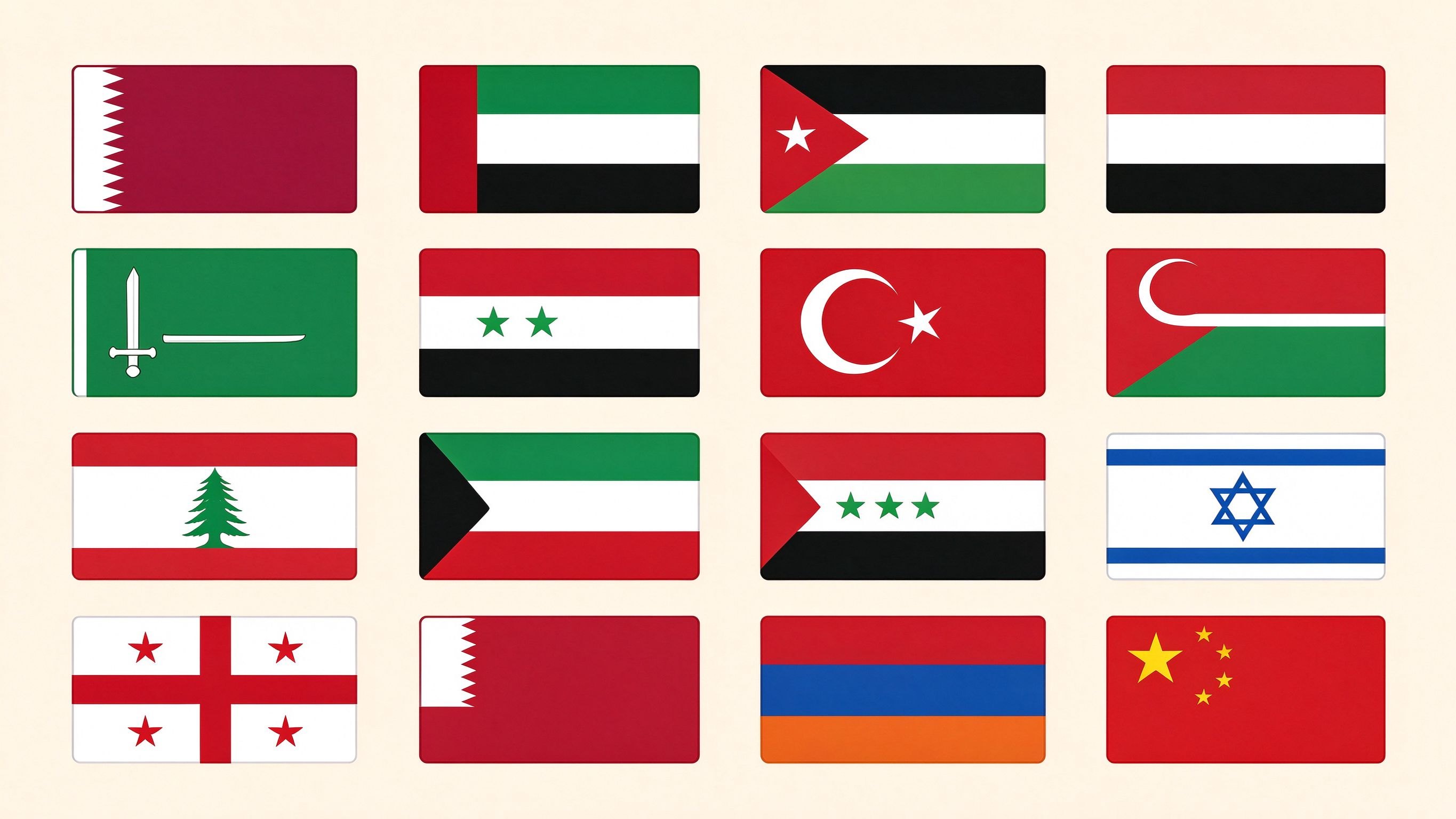 West Asian Flags annotated picture vocabulary with labeled objects