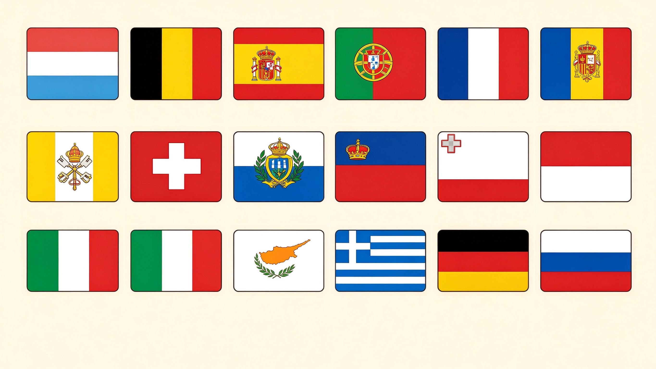 European Flags annotated picture vocabulary with labeled objects