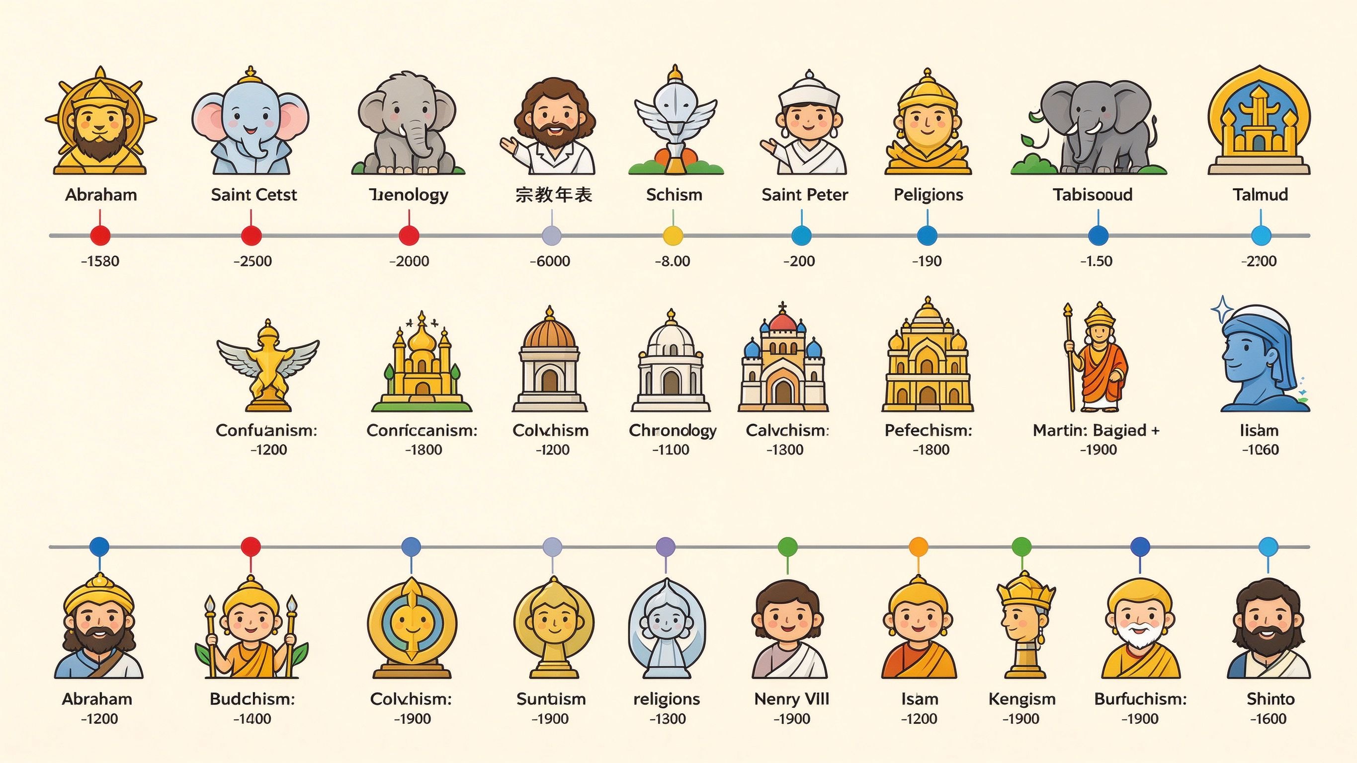 Religious Timeline annotated picture vocabulary with labeled objects