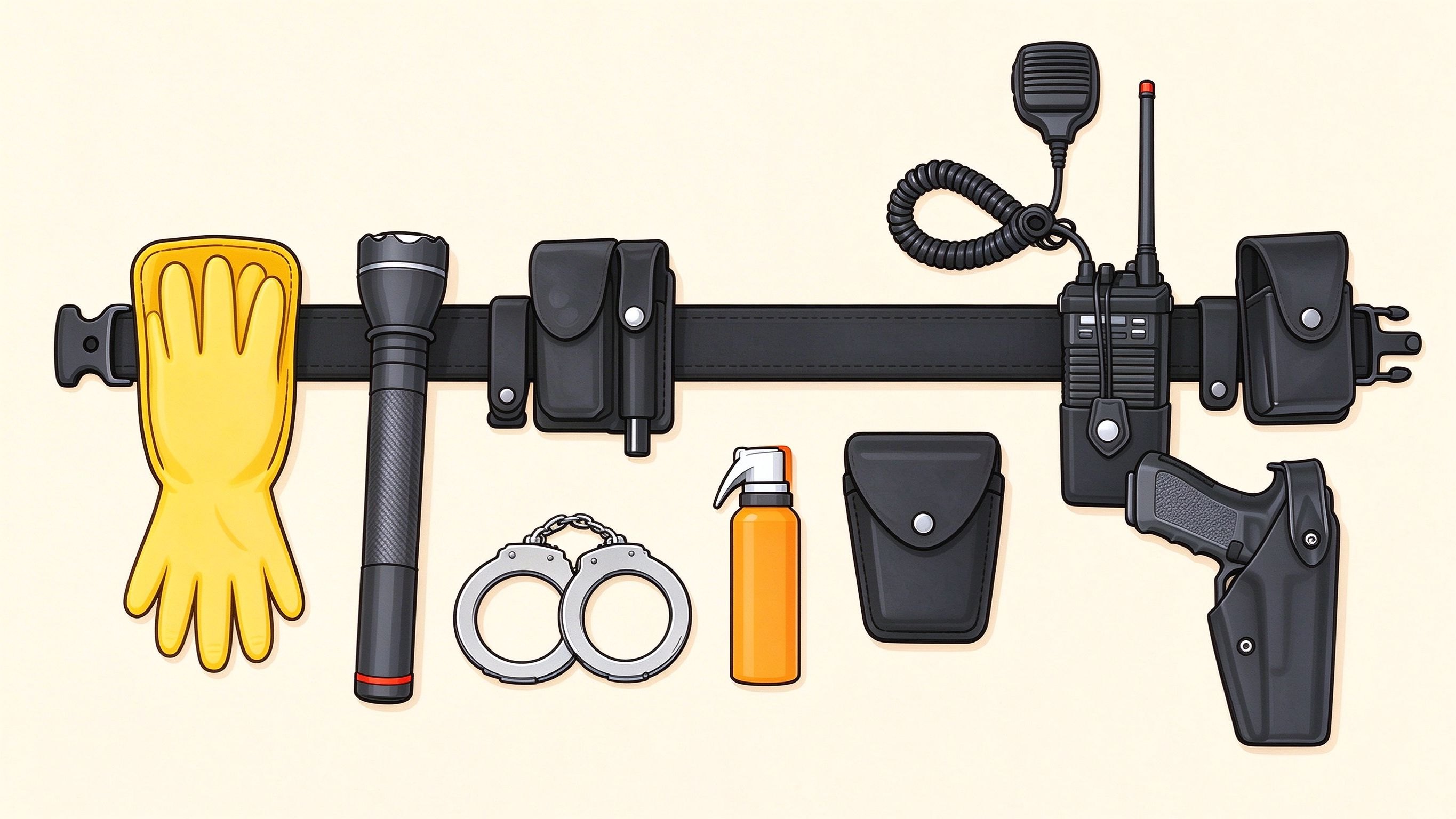 Duty Belt annotated picture vocabulary with labeled objects