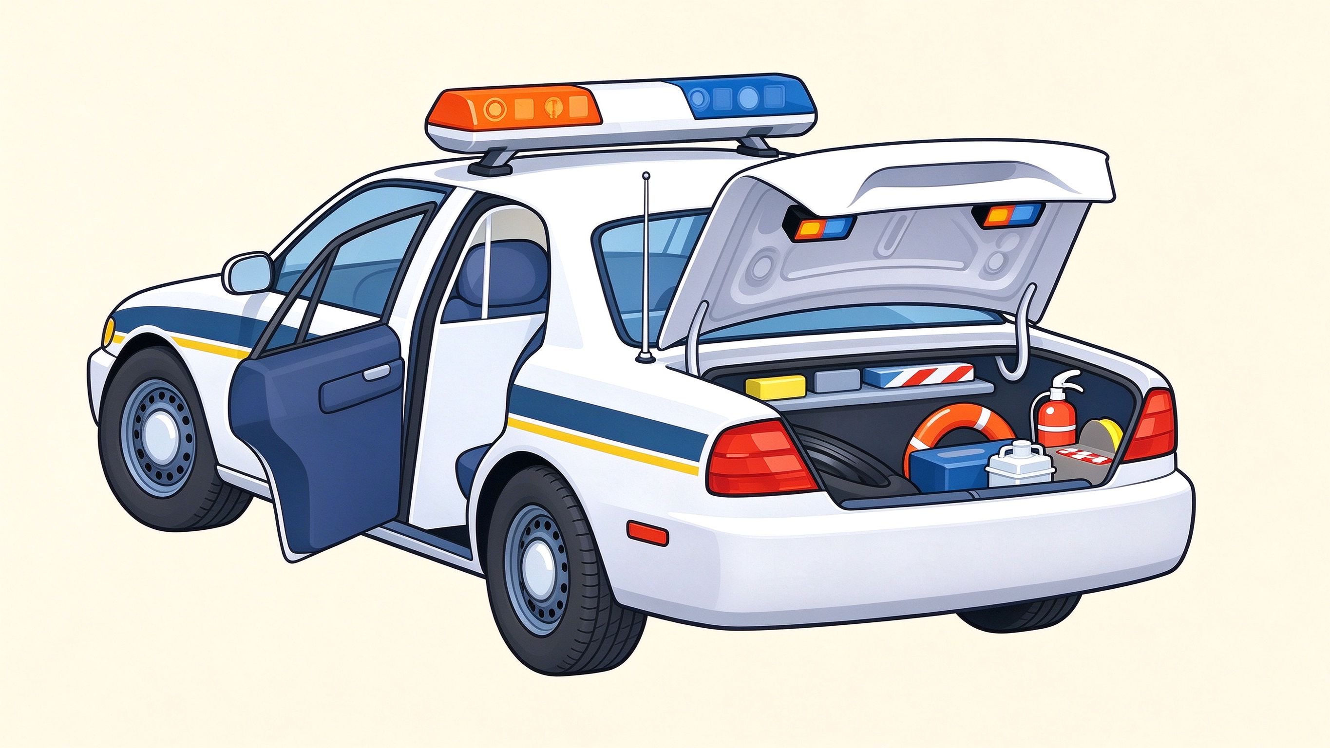 Police Car annotated picture vocabulary with labeled objects
