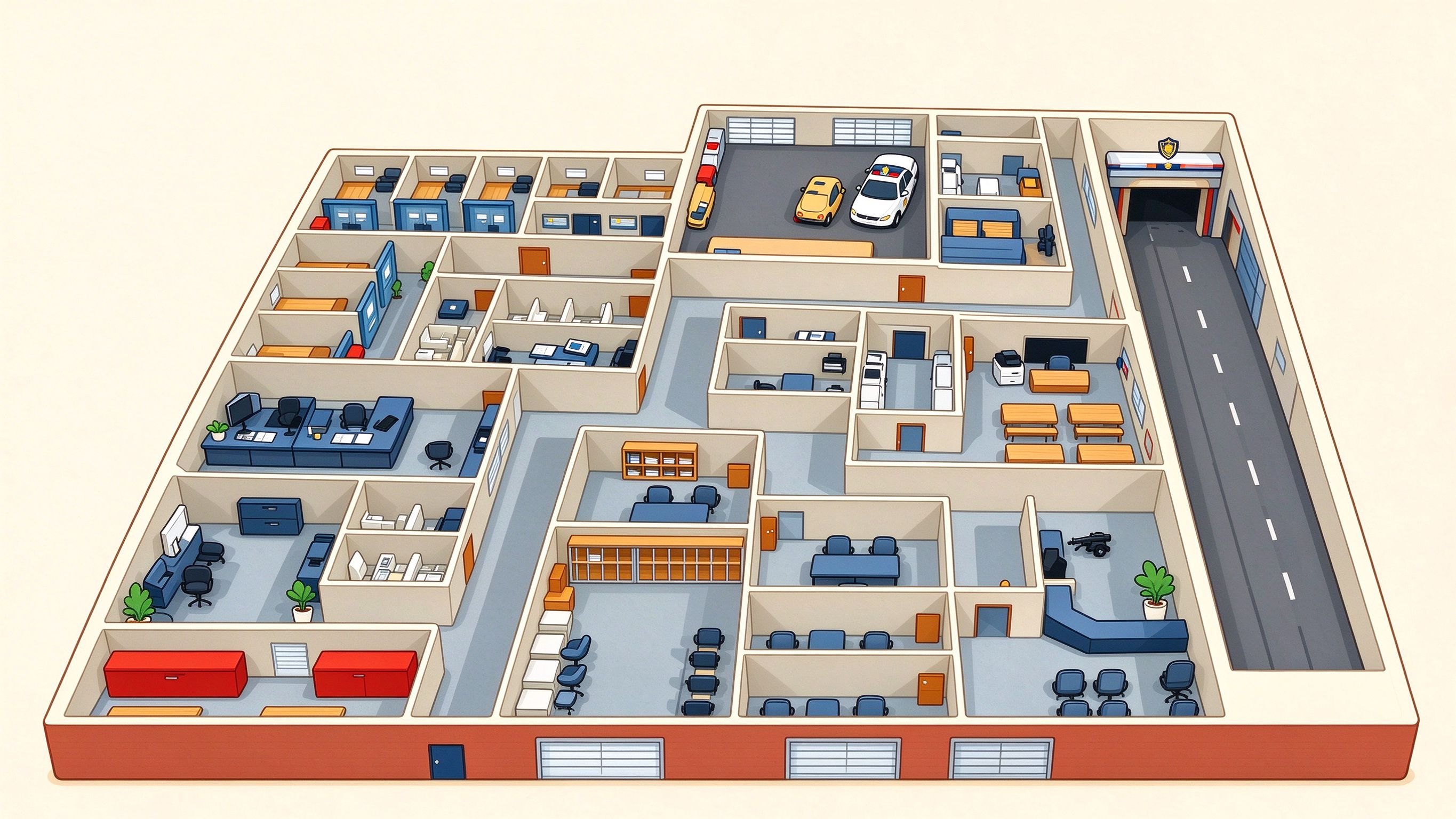 Police Station annotated picture vocabulary with labeled objects