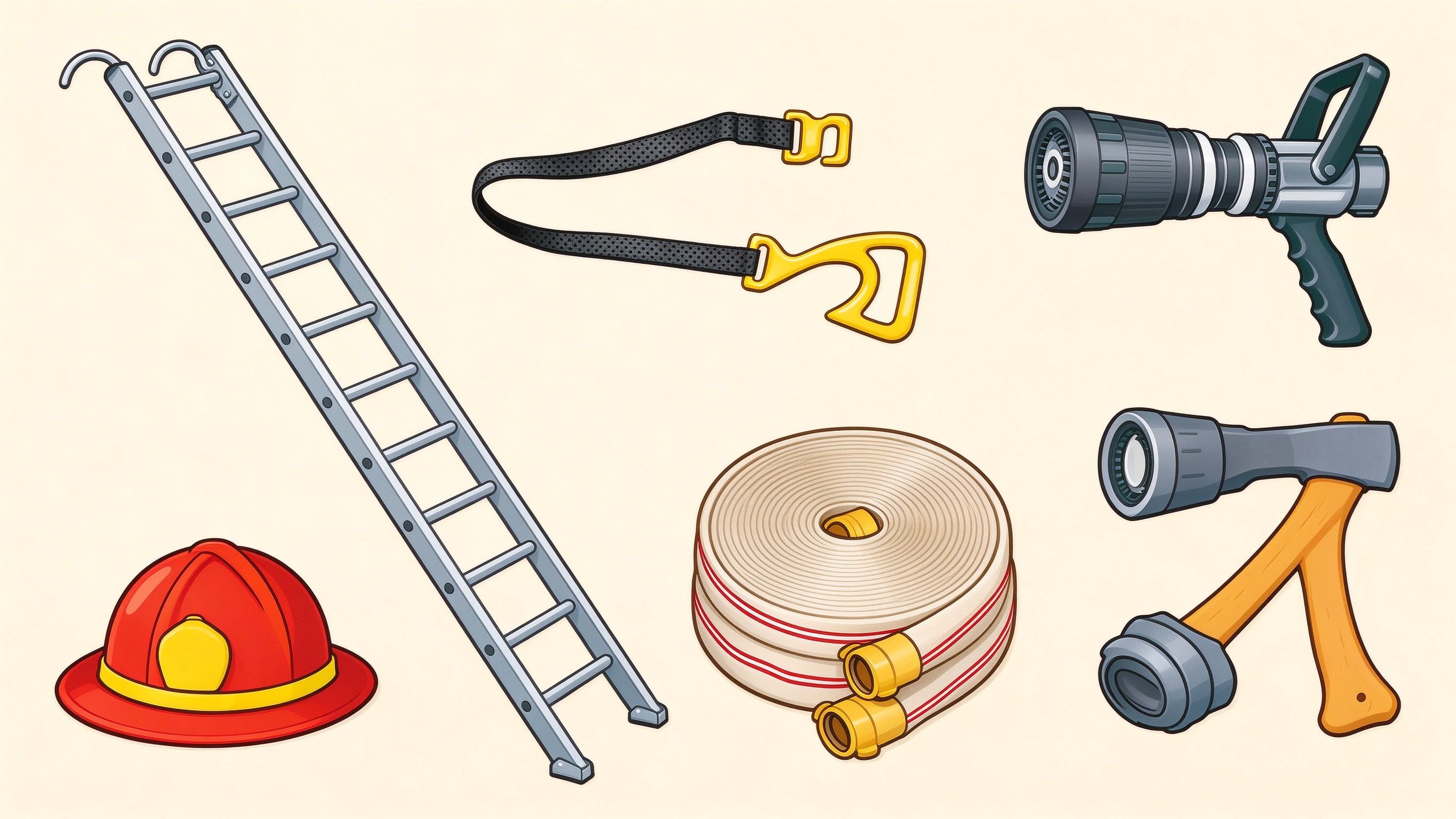 Firefighting Equipment annotated picture vocabulary with labeled objects