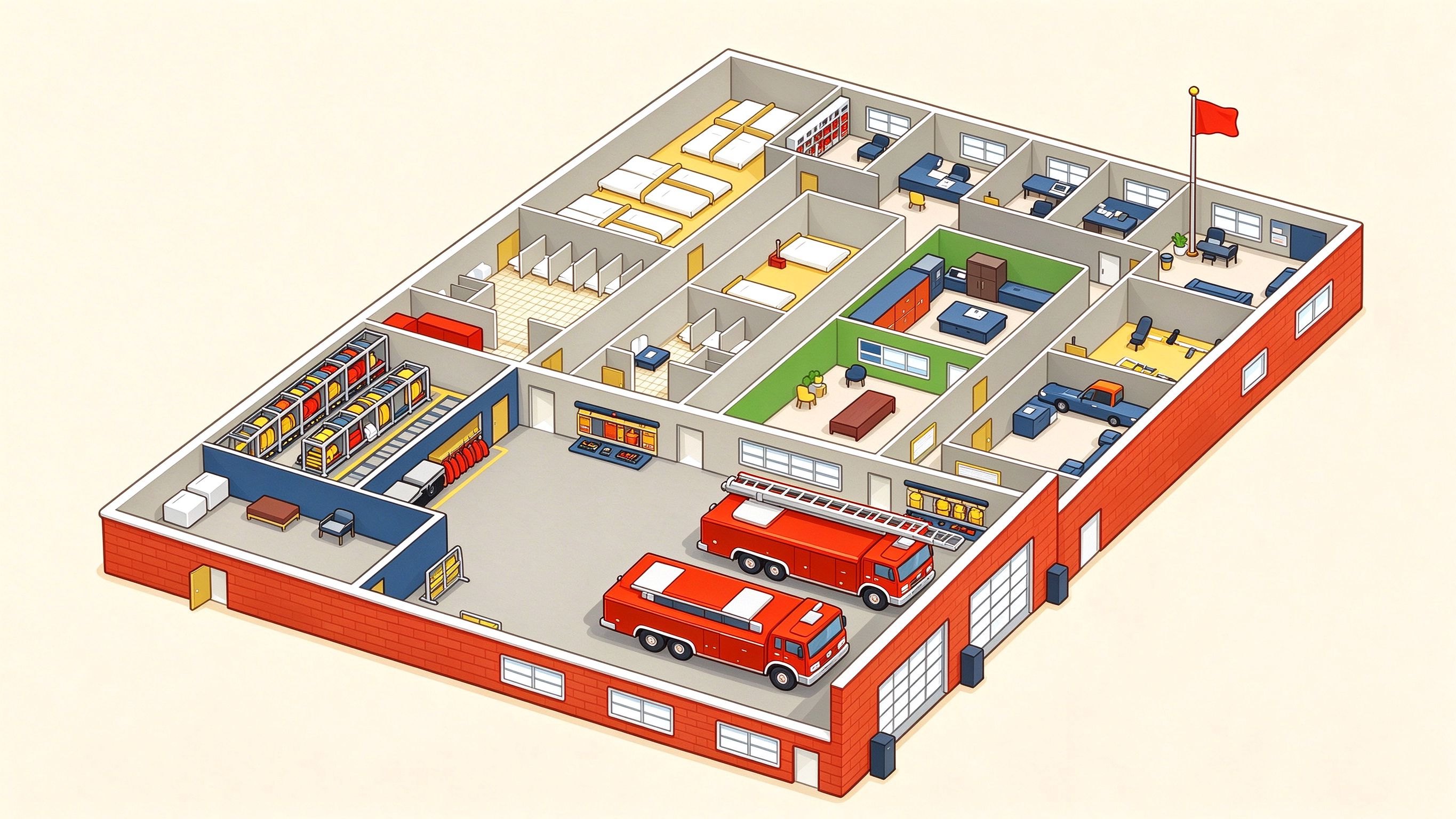 Fire Station annotated picture vocabulary with labeled objects