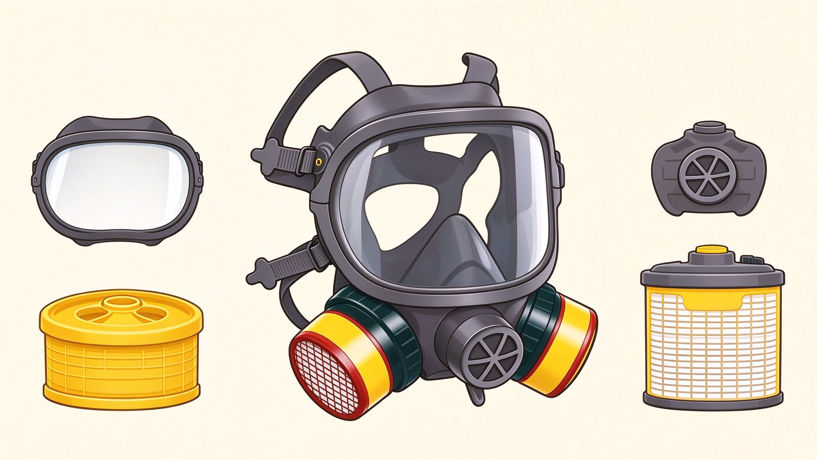 Respiratory protective equipment annotated picture vocabulary with labeled objects