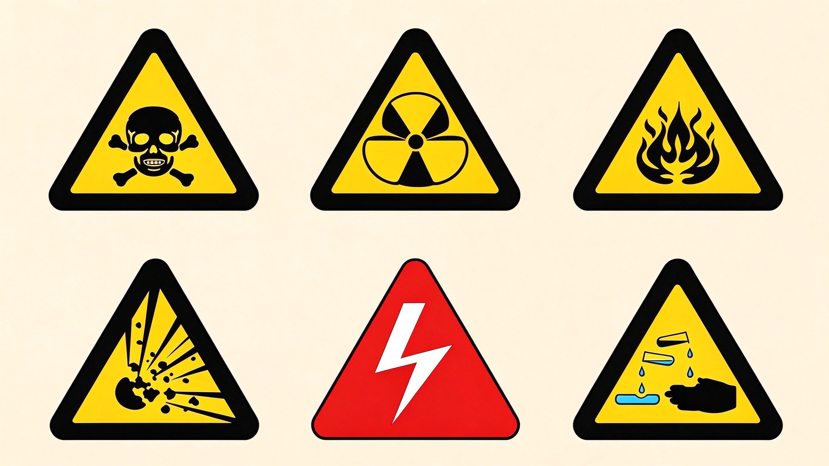Hazardous materials safety signs annotated picture vocabulary with labeled objects
