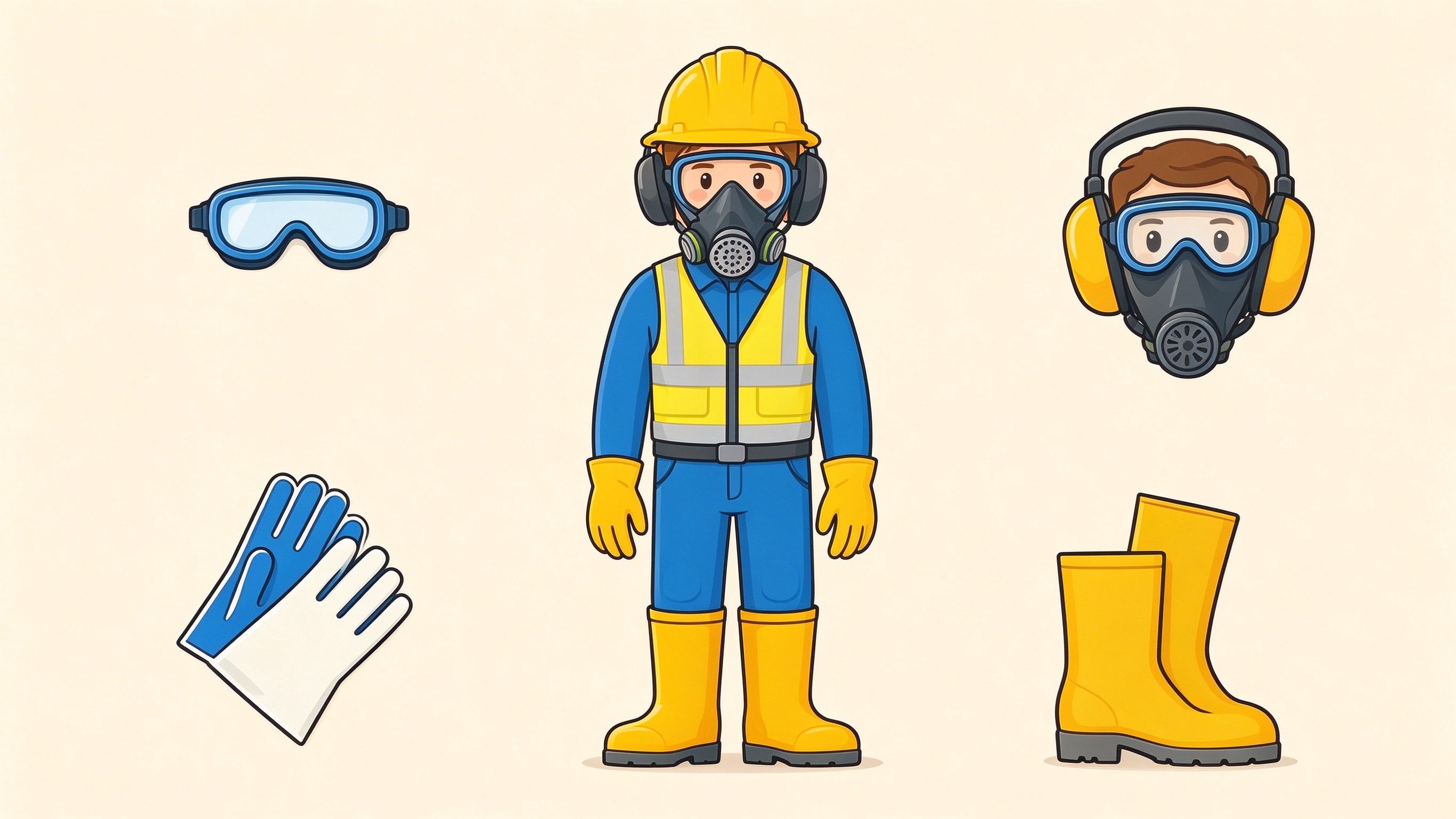 Safety protection signs annotated picture vocabulary with labeled objects