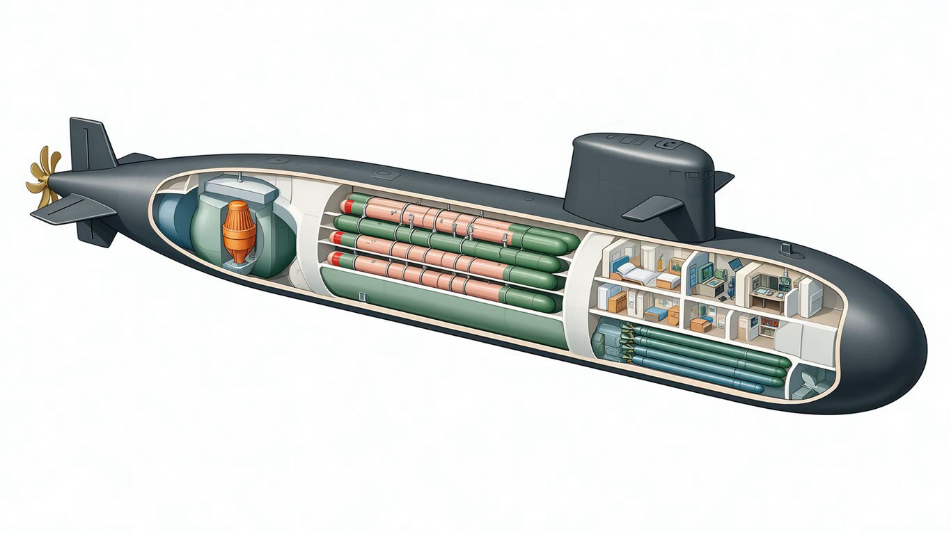 Nuclear submarine annotated picture vocabulary with labeled objects