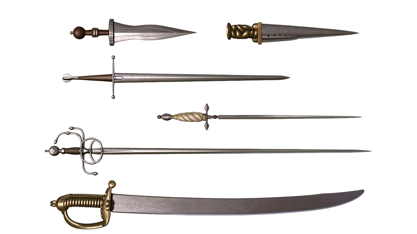 Thrusting and slashing weapons annotated picture vocabulary with labeled objects