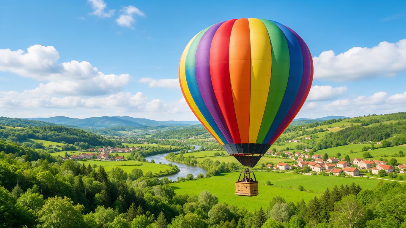 Hot air balloon annotated picture vocabulary with labeled objects