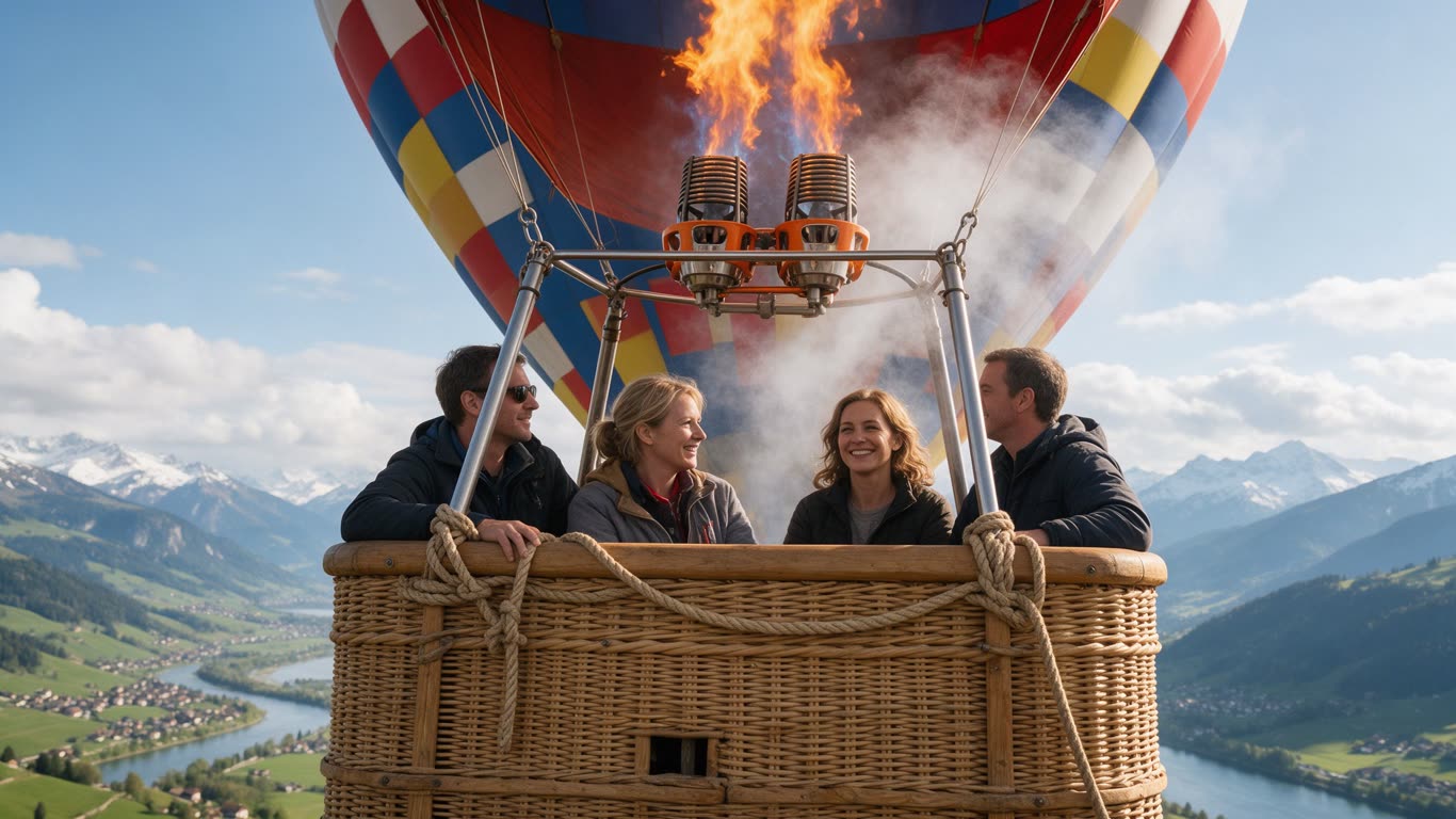 Hot air balloon basket annotated picture vocabulary with labeled objects