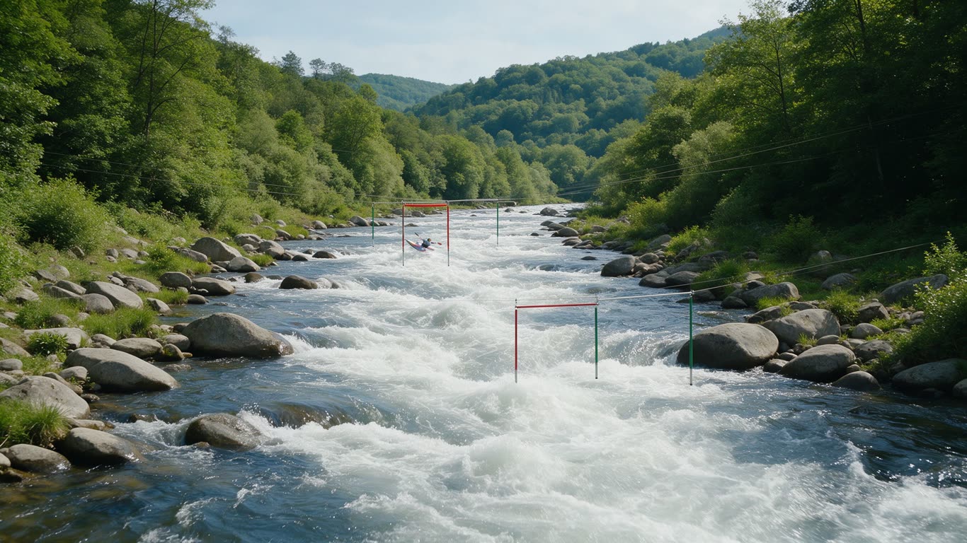 Whitewater slalom course annotated picture vocabulary with labeled objects