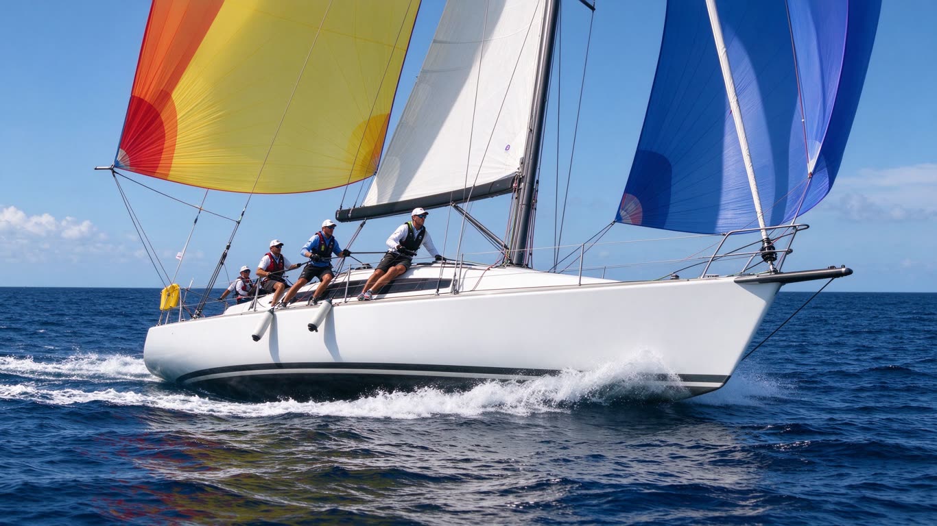 Monohull sailboat annotated picture vocabulary with labeled objects
