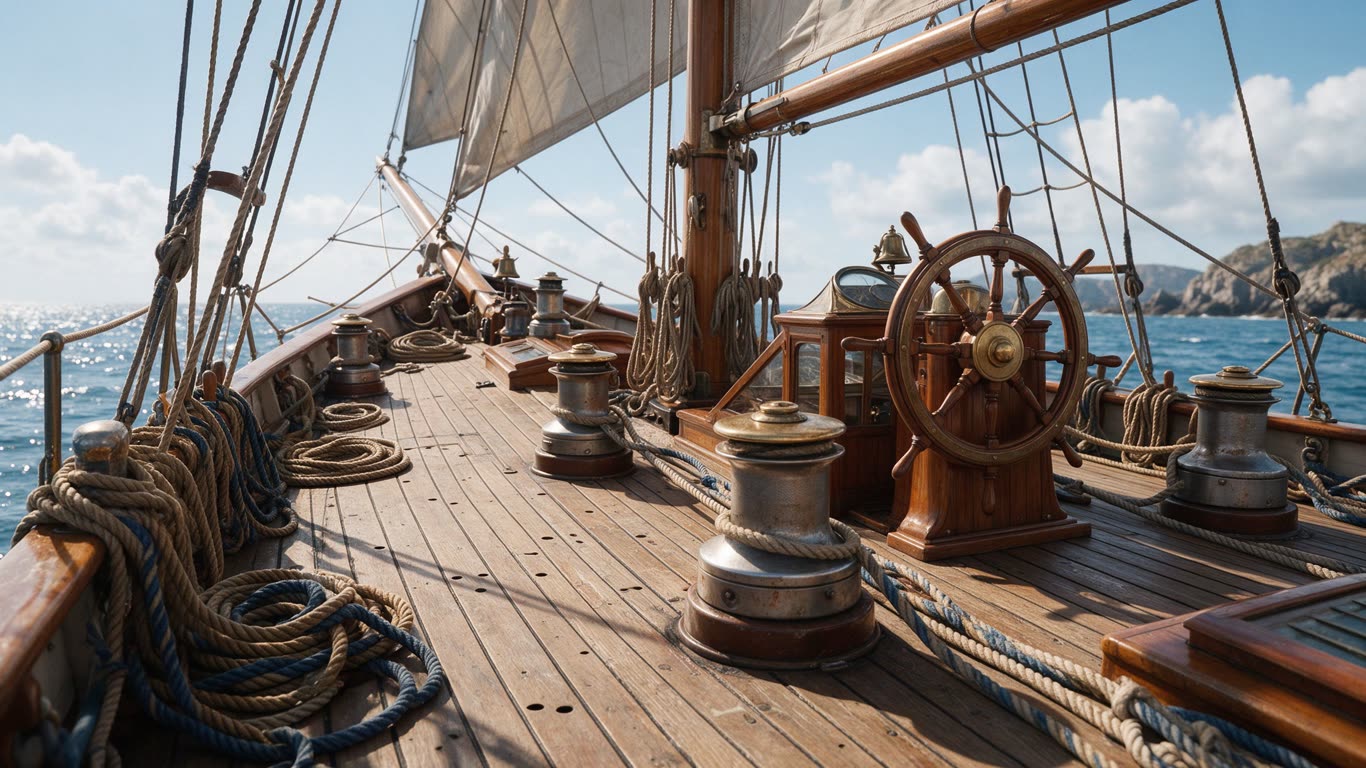 Sailboat deck rigging annotated picture vocabulary with labeled objects