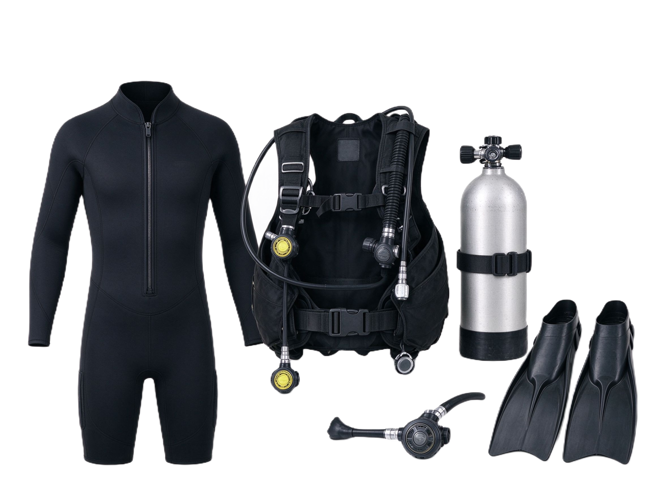 Scuba diver annotated picture vocabulary with labeled objects