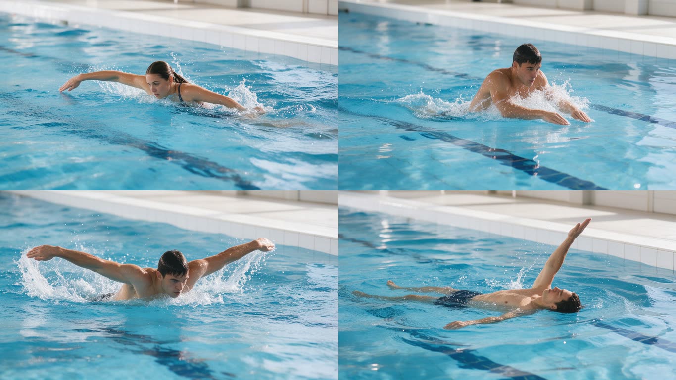 Swimming stroke types annotated picture vocabulary with labeled objects