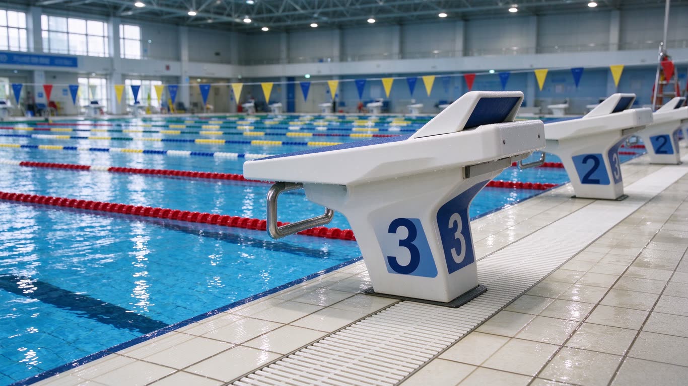 Swimming starting block annotated picture vocabulary with labeled objects