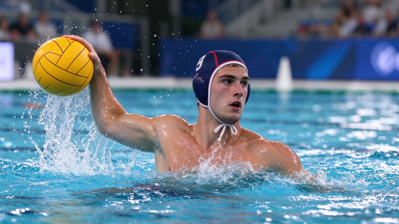 Water polo player annotated picture vocabulary with labeled objects