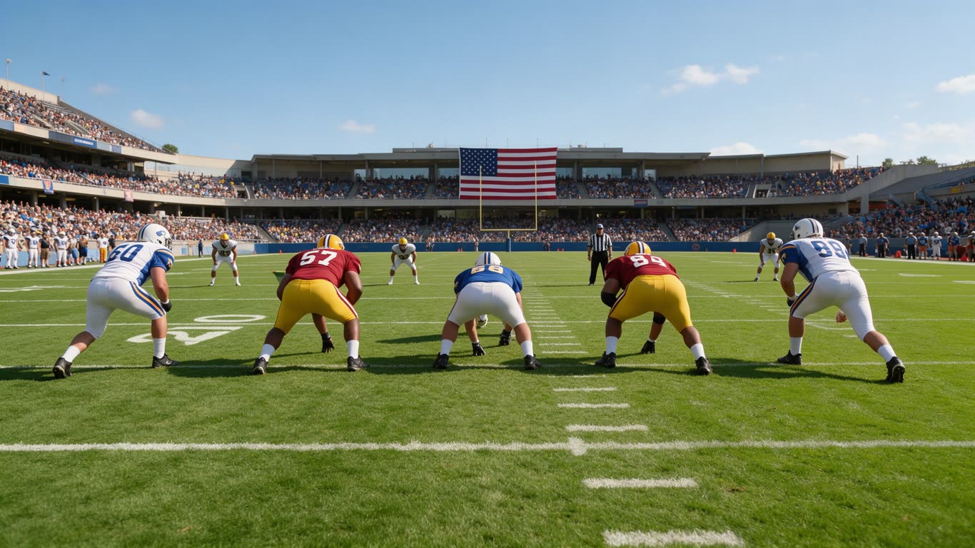 American football defense annotated picture vocabulary with labeled objects