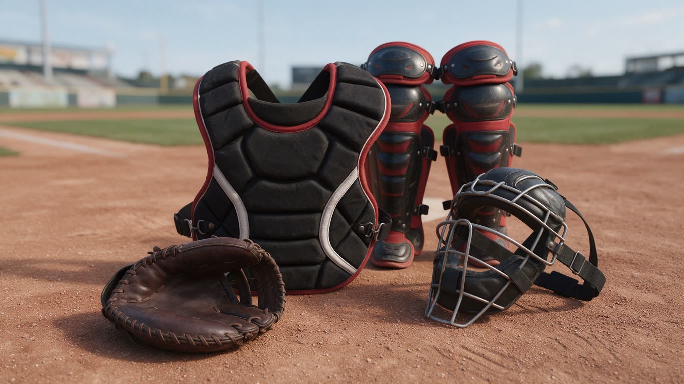 Baseball catcher gear annotated picture vocabulary with labeled objects
