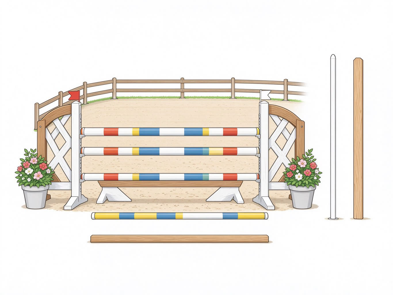 Show jumping arena annotated picture vocabulary with labeled objects