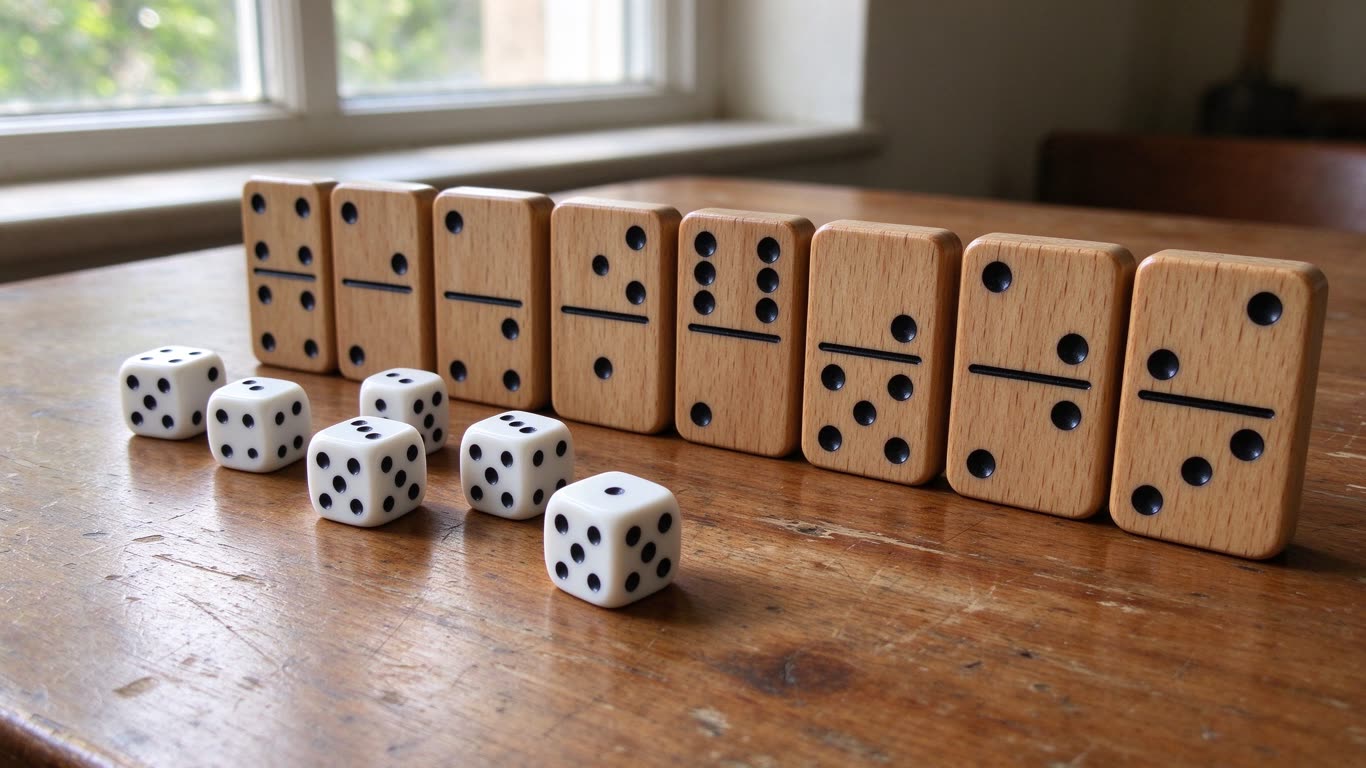 Dice and dominoes annotated picture vocabulary with labeled objects