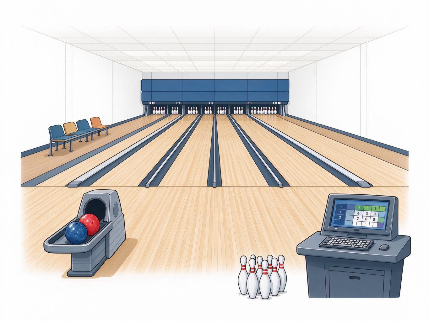 Bowling alley annotated picture vocabulary with labeled objects